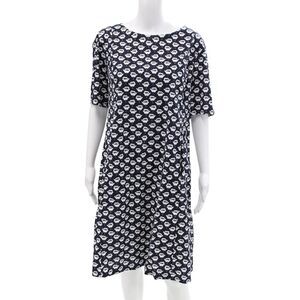 Ritva Falla Womens Cotton Floral Crew Neck Short Sleeve A-line Dress Navy Sz XL